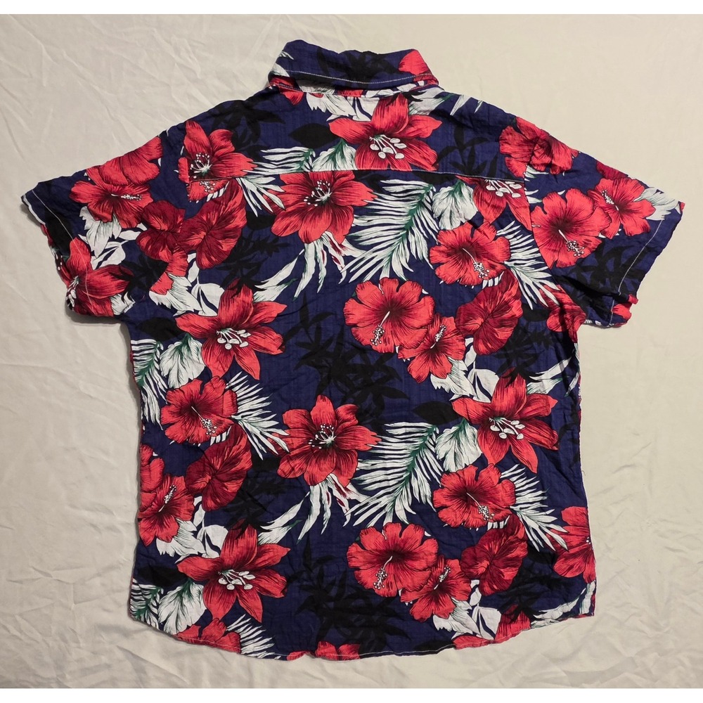JOGAL Men's XL Hawaiian Shirt Red Hibiscus Floral Tropical Button Up Aloha - Picture 5 of 5